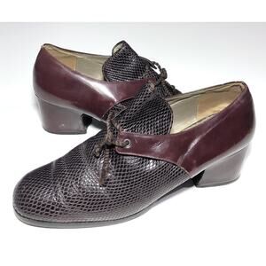 VTG YSL Yves Saint Laurent Leather Oxford Pumps 9.5 Red Brown Lace Up Block Heel